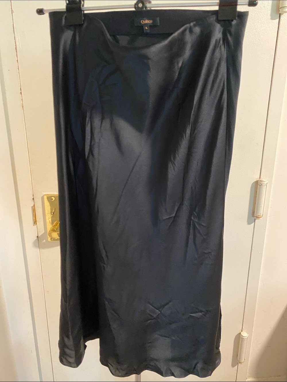 Quince Navy Satin Maxi Skirt